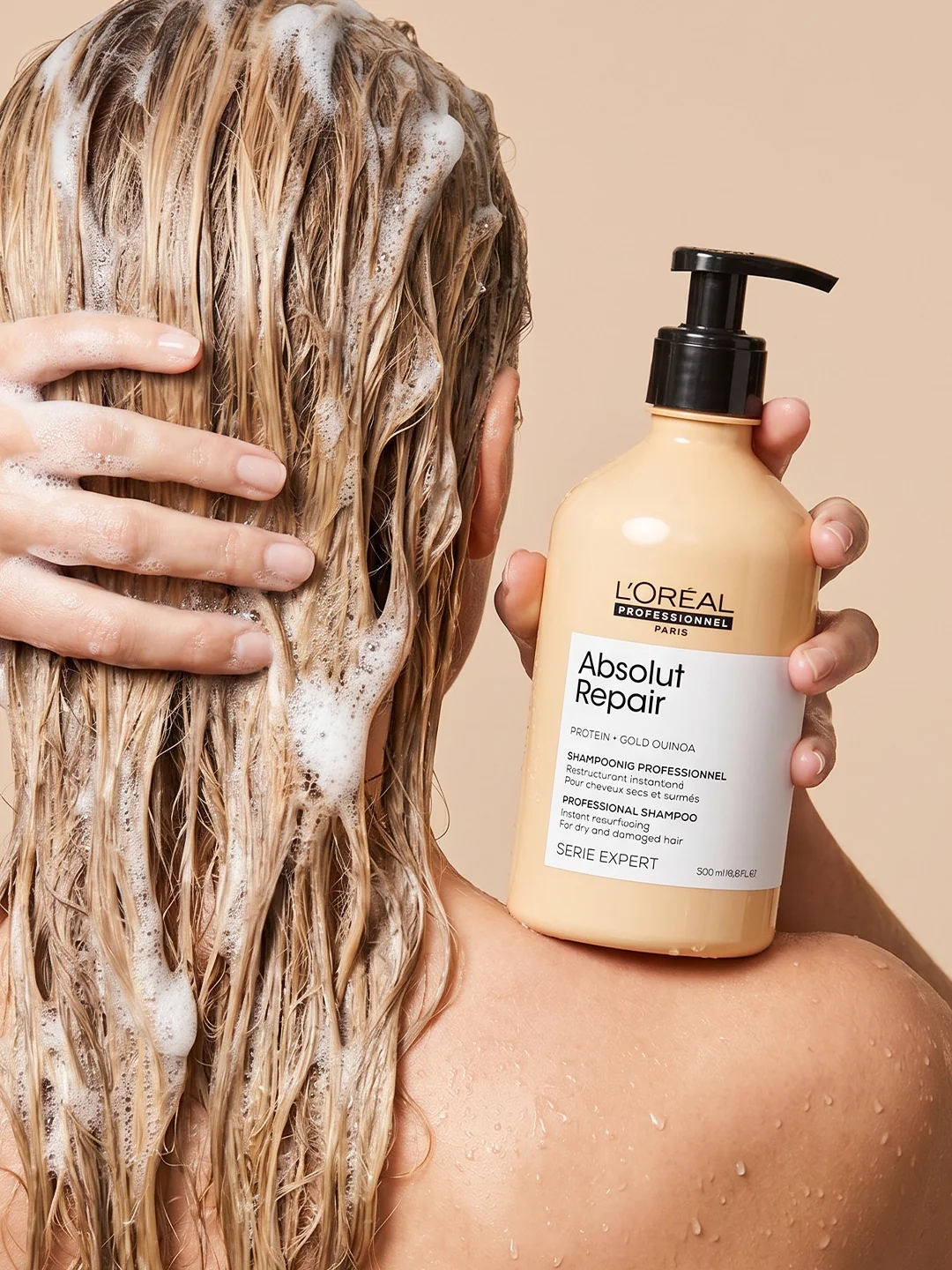 L’Oréal Professional – Absolut Repair Protein + Gold Quinoa Shampoo (500 ml) - Image 4